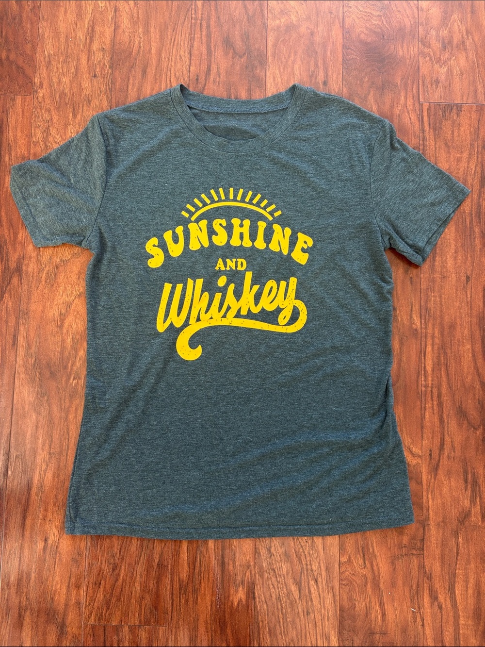 Sunshine and Whiskey Short Sleeve Tee in Green with Yellow Print
